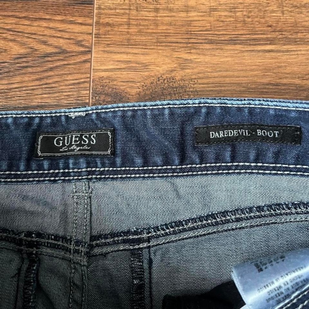 Vintage Guess Y2K Low Rise Bootcut Daredevil Jeans 27 Rhinestone‎ Embellished - Picture 3 of 8
